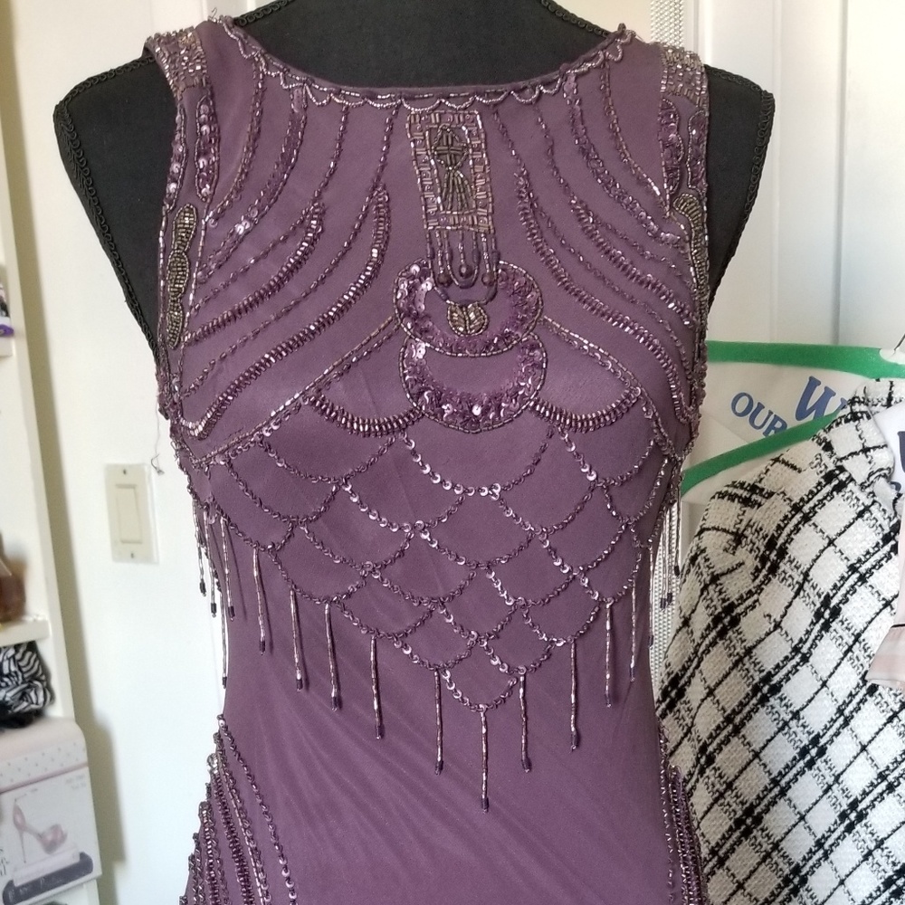 Sue Wong 100 silk Sequins Mauve Dress